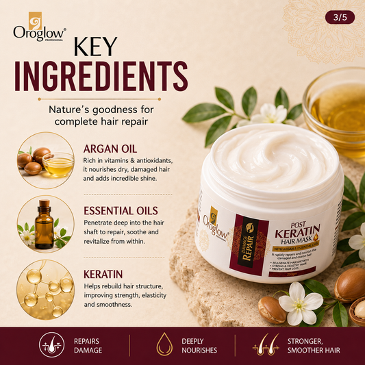 Oroglow Professional Post Keratin Hair Mask | Damage Repair Hair Mask with Argan Oil, Keratin & Essential Oils | Deep Nourishing Hair Spa Cream for Dry, Frizzy & Chemically Treated Hair | 250g