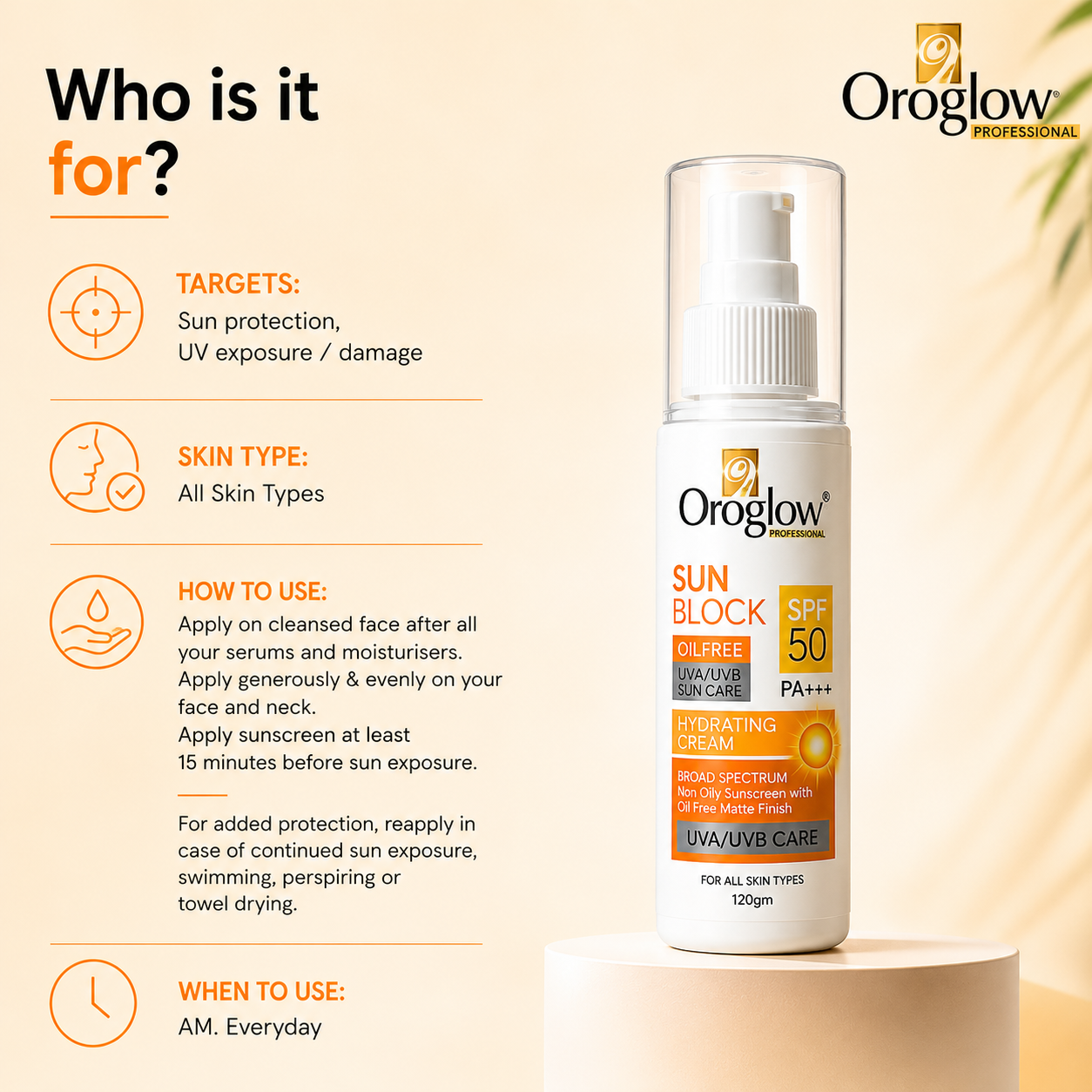 Oroglow SPF 50 Sunscreen Oil-Free | Matte Finish Sunblock (150g)