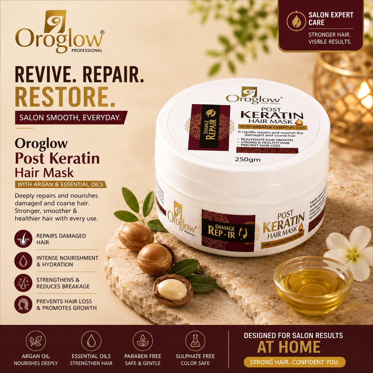 Oroglow Post Keratin Treatment Shampoo & Mask | Restores Keratin |
