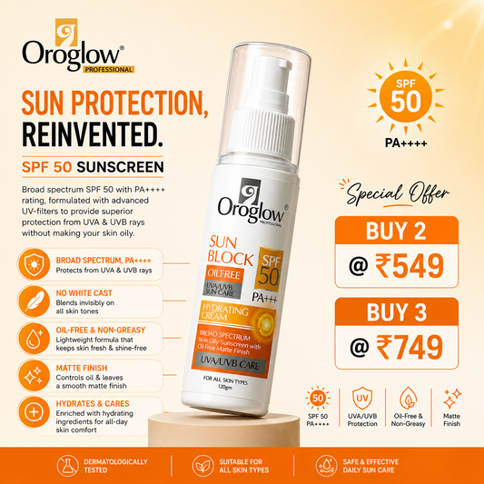 Oroglow SPF 50 Sunscreen Oil-Free | Matte Finish Sunblock (150g)