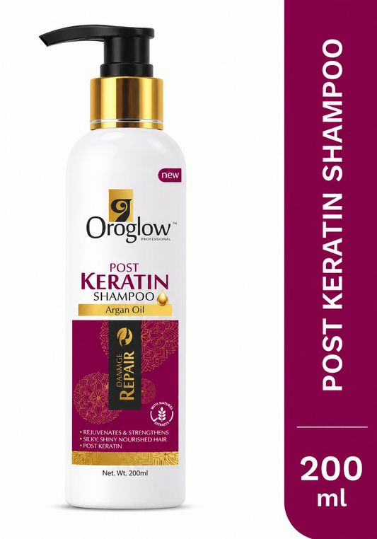 Oroglow Professional Post Keratin Shampoo 250ml | Sulphate Free Damage Repair Shampoo with Argan & Essential Oils | Smooth, Shiny & Nourished Hair