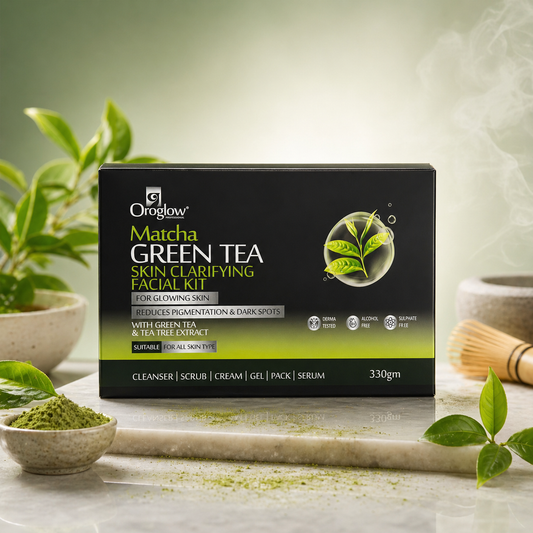 Oroglow Matcha Green Tea Facial Kit for Glowing Skin | Skin Clarifying & Detan Facial Kit | Reduces Pigmentation & Dark Spots | 6-Step Salon Facial Kit for All Skin Types (330g)