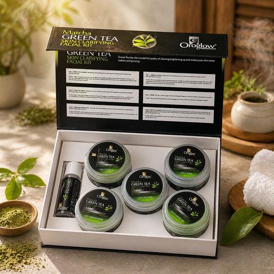 Oroglow Matcha Green Tea Facial Kit for Glowing Skin | Skin Clarifying & Detan Facial Kit | Reduces Pigmentation & Dark Spots | 6-Step Salon Facial Kit for All Skin Types (330g)