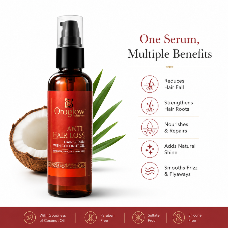 Oroglow Coconut Hair Serum For Silky & Smooth Hair, Tames Frizzy Hair, with coco