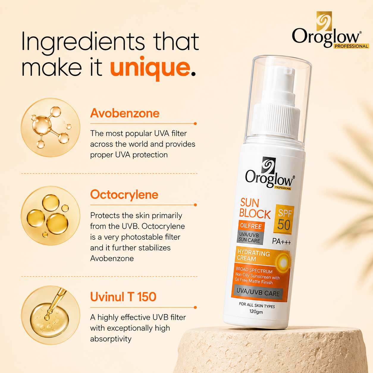 Oroglow SPF 50 Sunscreen Oil-Free | Matte Finish Sunblock (150g)