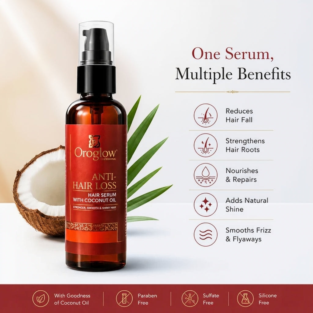Oroglow Professional Anti-Hair Loss Hair Serum with Coconut Oil | Hair Strengthening & Frizz Control Serum