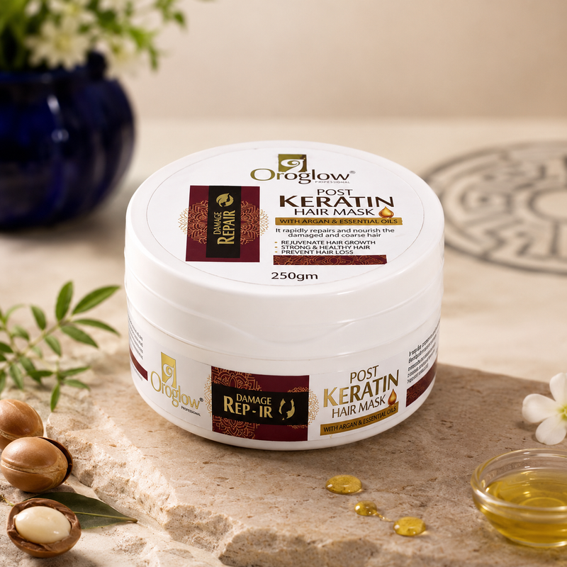 Oroglow Professional Post Keratin Hair Mask | Damage Repair Hair Mask with Argan Oil, Keratin & Essential Oils | Deep Nourishing Hair Spa Cream for Dry, Frizzy & Chemically Treated Hair | 250g