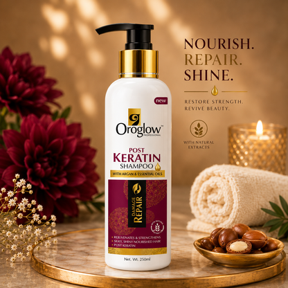 Oroglow Professional Post Keratin Shampoo 250ml | Sulphate Free Damage Repair Shampoo with Argan & Essential Oils | Smooth, Shiny & Nourished Hair
