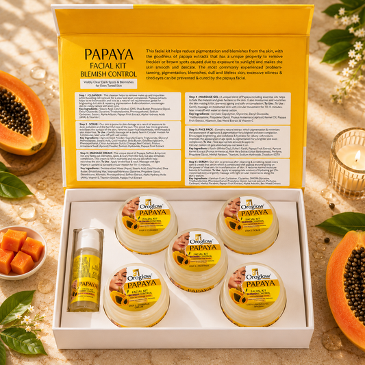 Oroglow Professional Papaya Facial Kit for Blemish Control & Skin Brightening (3