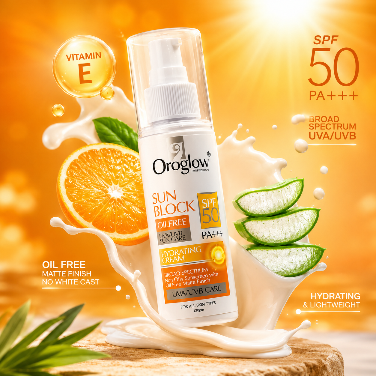 Oroglow SPF 50 Sunscreen Oil-Free | Matte Finish Sunblock (150g)