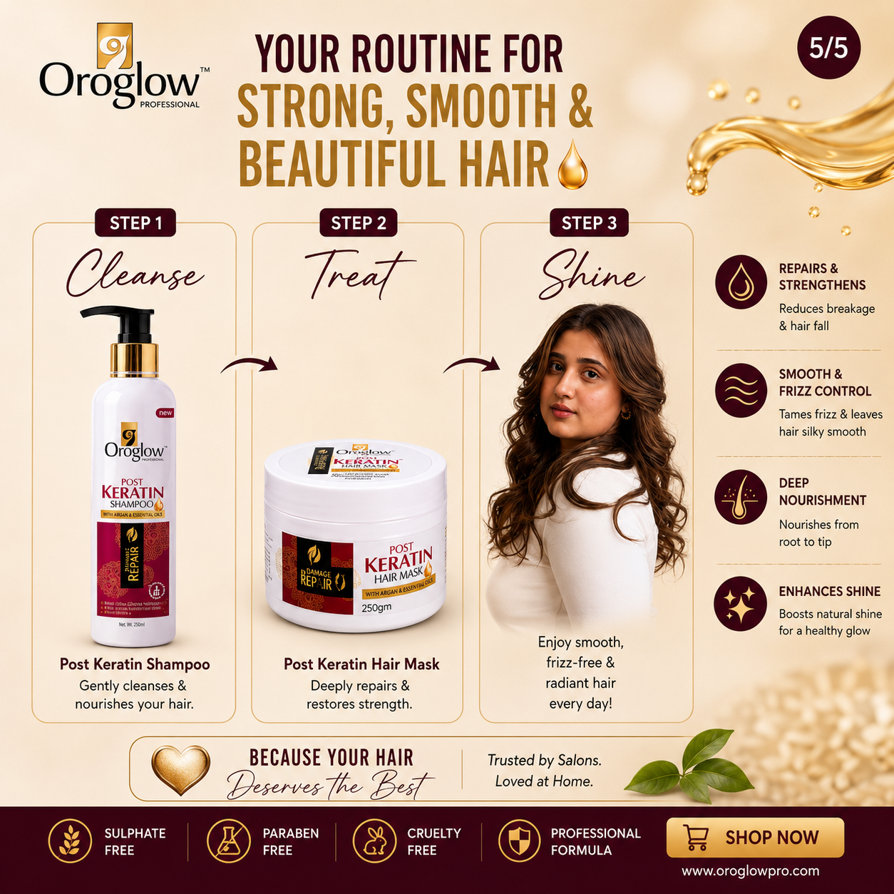 Oroglow Post Keratin Treatment Shampoo & Mask | Restores Keratin |