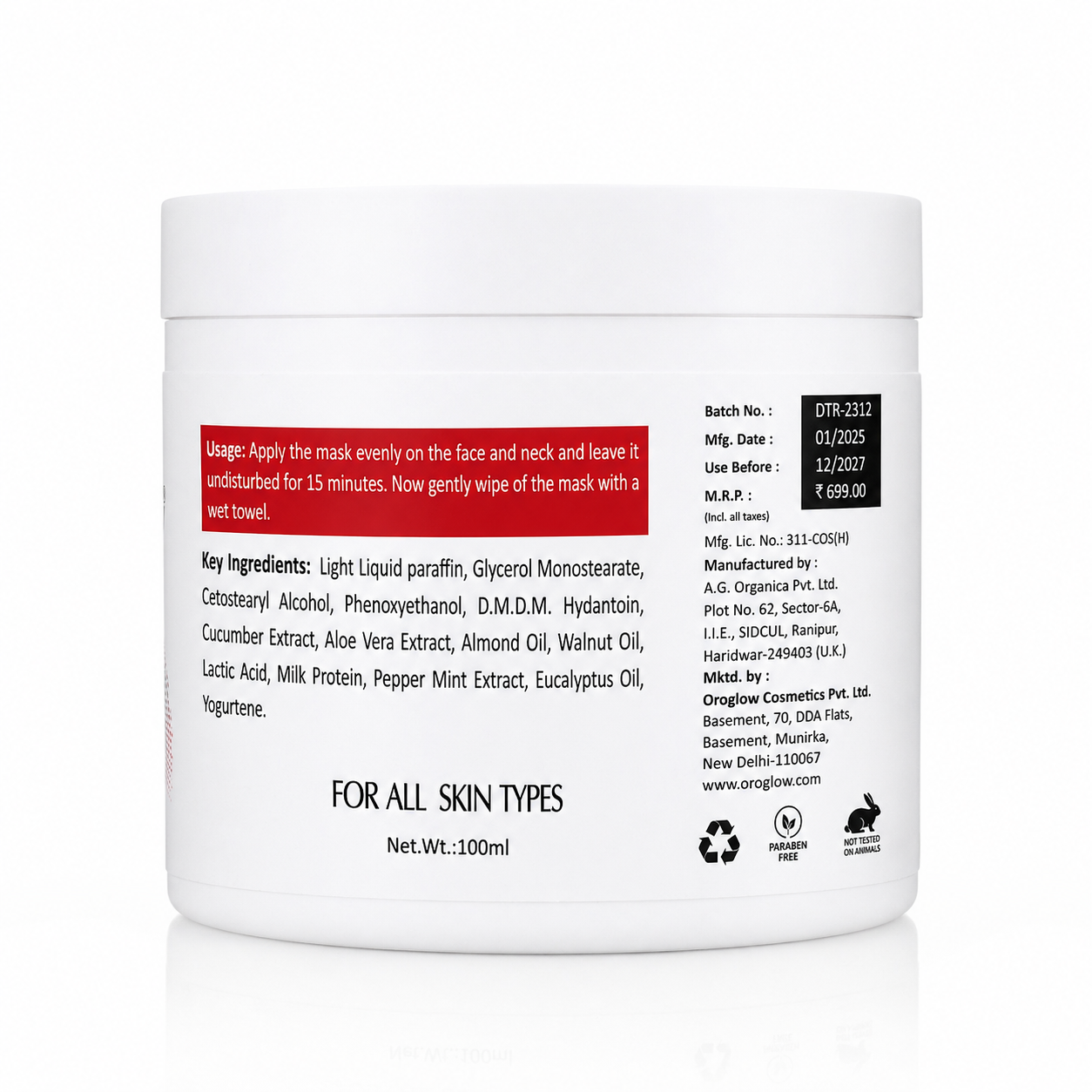 De-Tan Face Mask for Brightening Skin | Oroglow Creme Masque - Oroglow professional