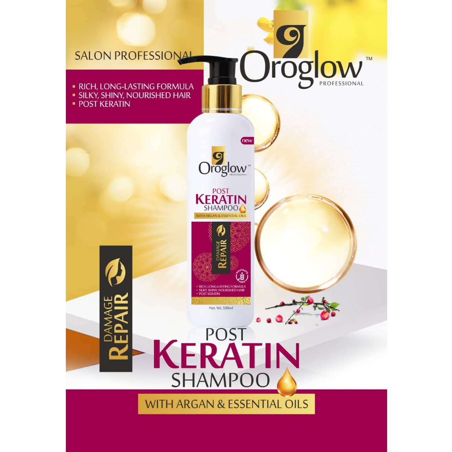 Oroglow PRO KERATIN & ARGAN OIL SHAMPOO (250 ml)